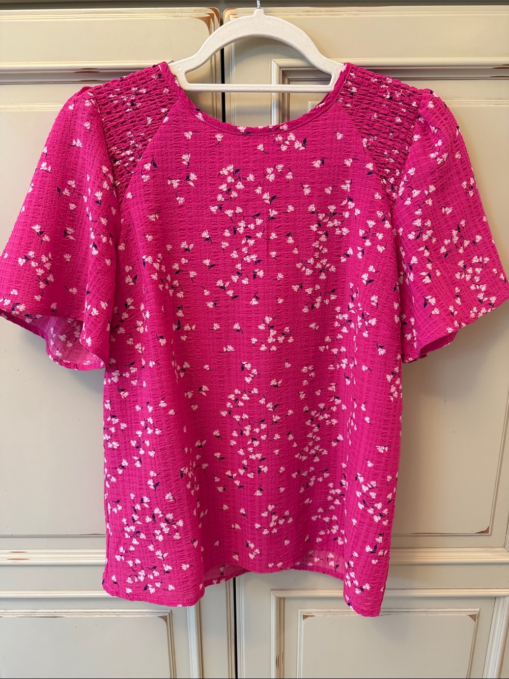 Draper James Women's Hot Pink Short Sleeve Floral Blouse